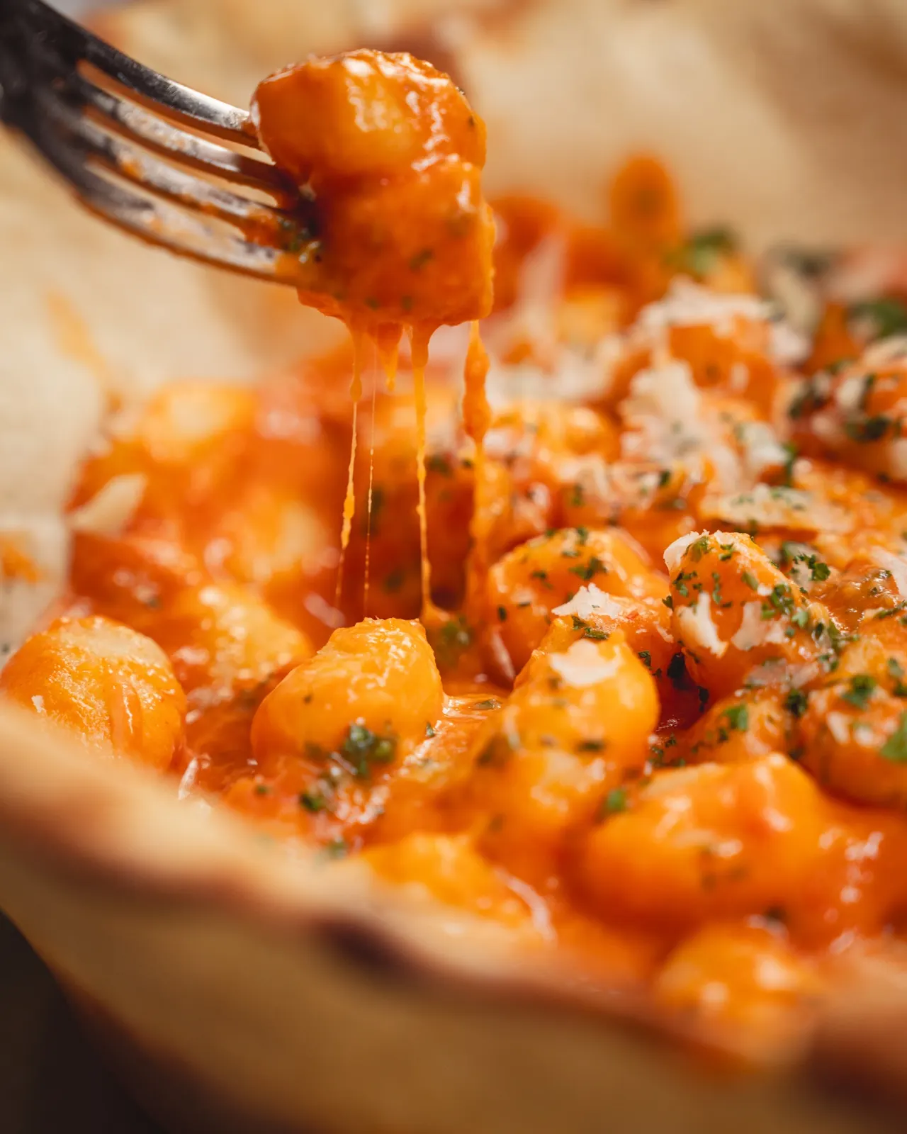 Food-Fotografie in Hannover: Gnocchi werden mit der Gabel aufgenommen